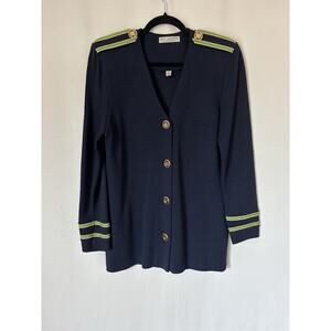 St. John Blazer 8 Womens Jacket Blue Gold Buttons Retro Vtg Green Stripes